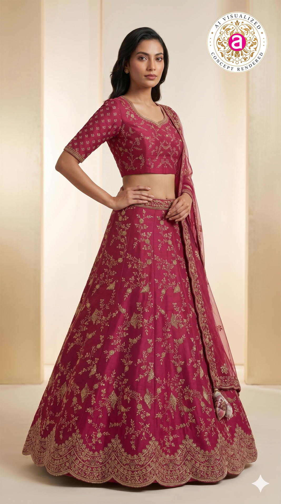 Royal Rani Pink Embroidered Silk Lehenga Set with Net Dupatta