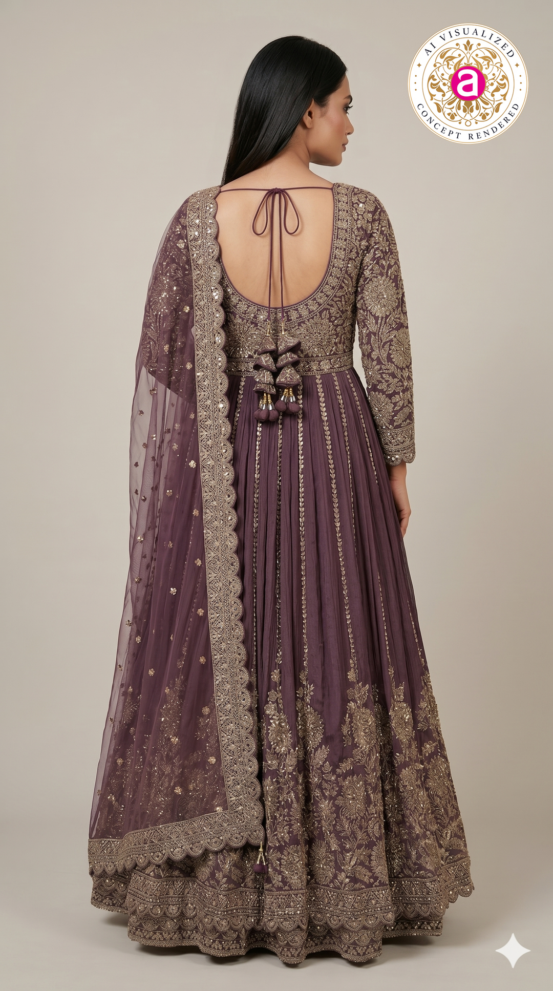 Royal Plum Embroidered Anarkali Gown with Designer Dupatta