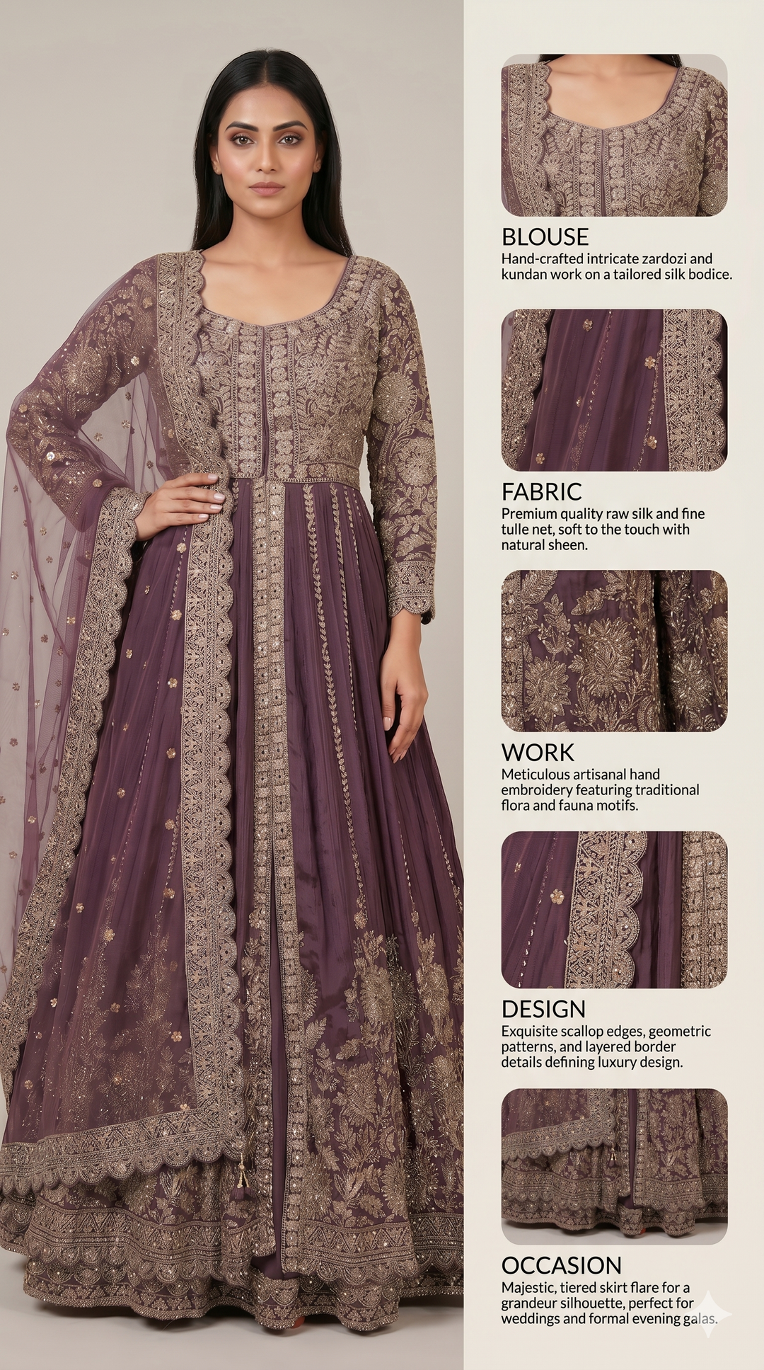 Royal Plum Embroidered Anarkali Gown with Designer Dupatta