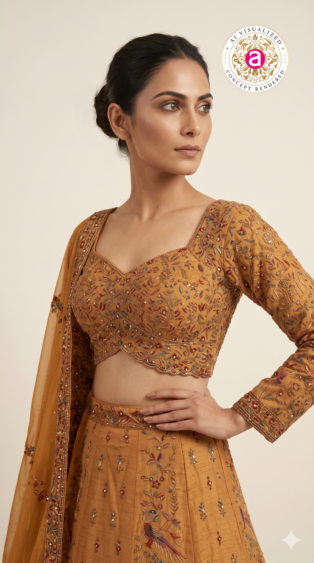 Mustard Gold Heritage Bridal Lehenga Set with Intricate Hand Embroidery & Traditional Motifs