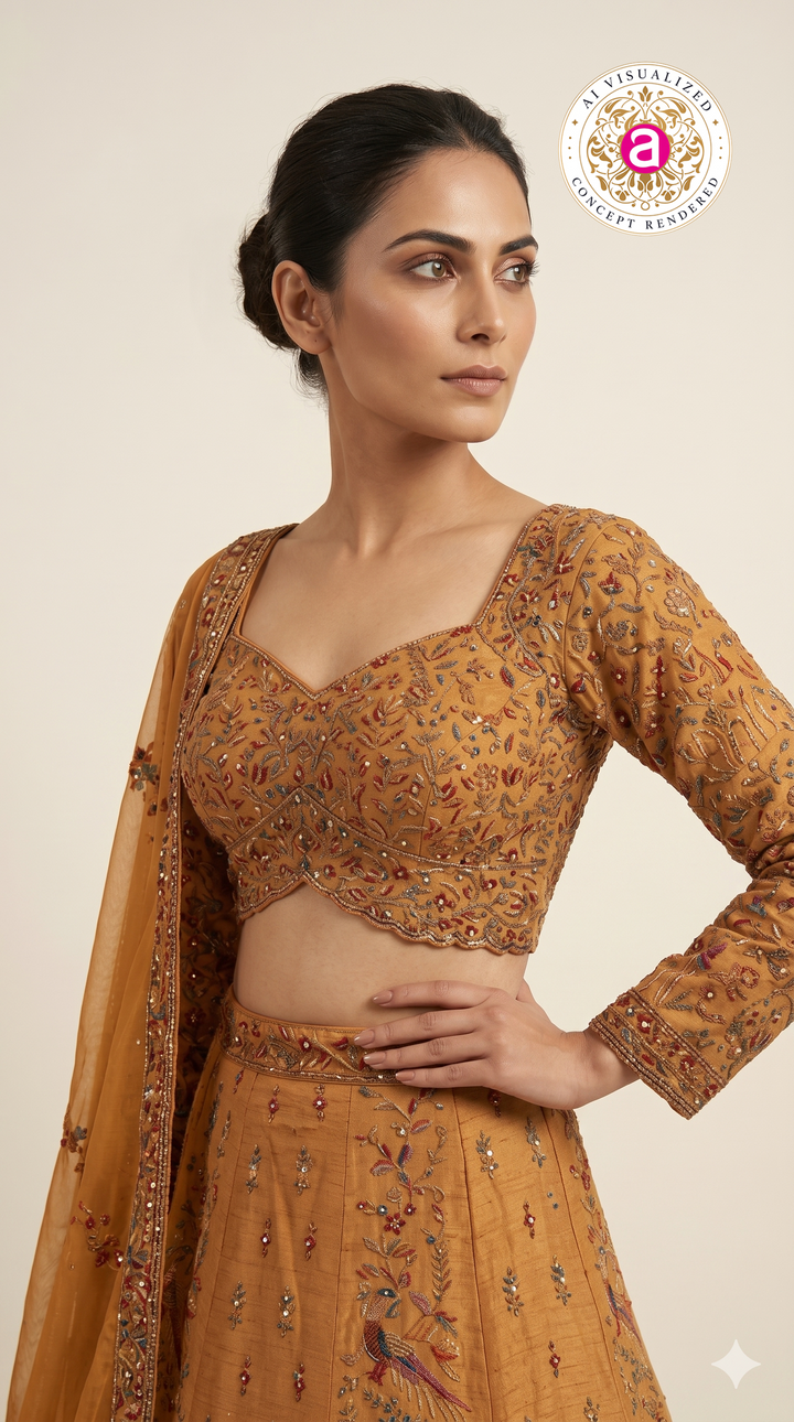 Mustard Gold Heritage Bridal Lehenga Set with Intricate Hand Embroidery & Traditional Motifs