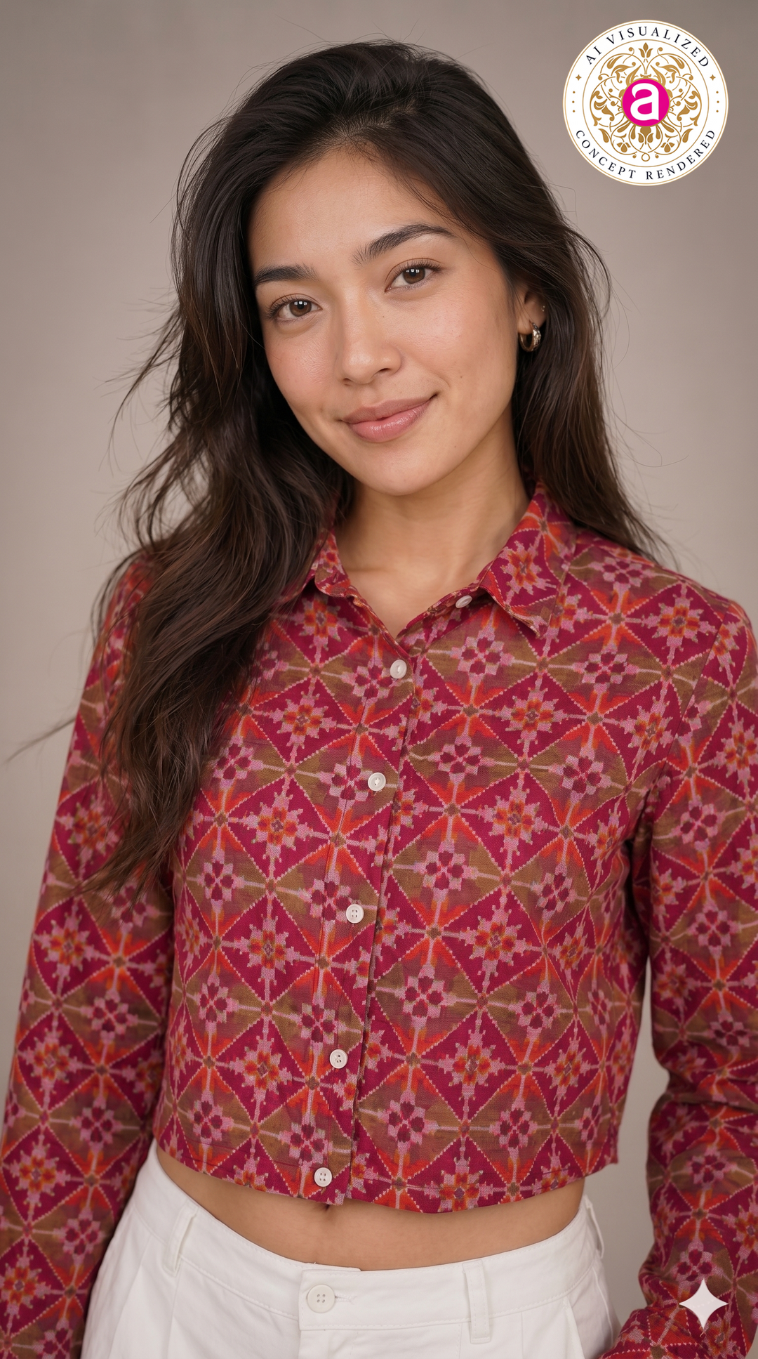 Pink Geometric Printed Crop Shirt Top