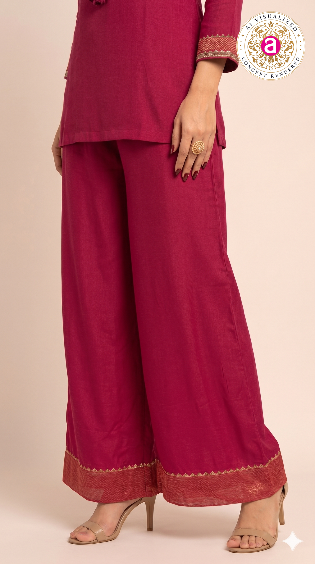 Rani Pink Handwork Kurta Palazzo Set with Dupatta