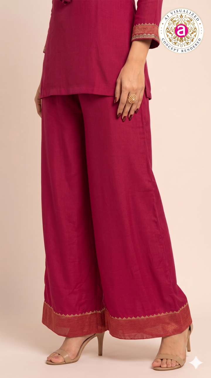Rani Pink Handwork Kurta Palazzo Set with Dupatta