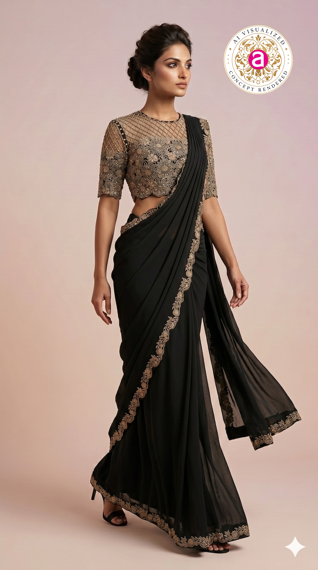 Black Designer Saree with Embroidered Blouse & Statement Border