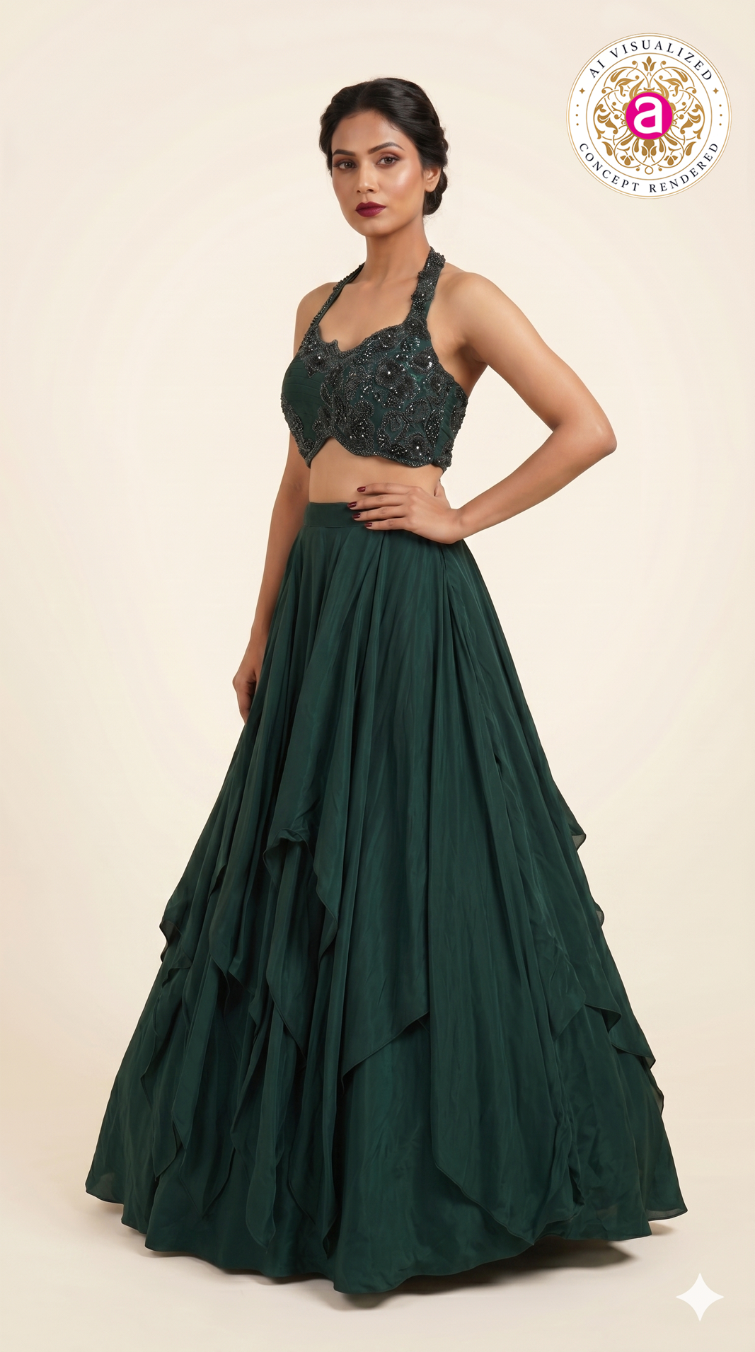 Emerald Green Designer Party Wear Lehenga Set