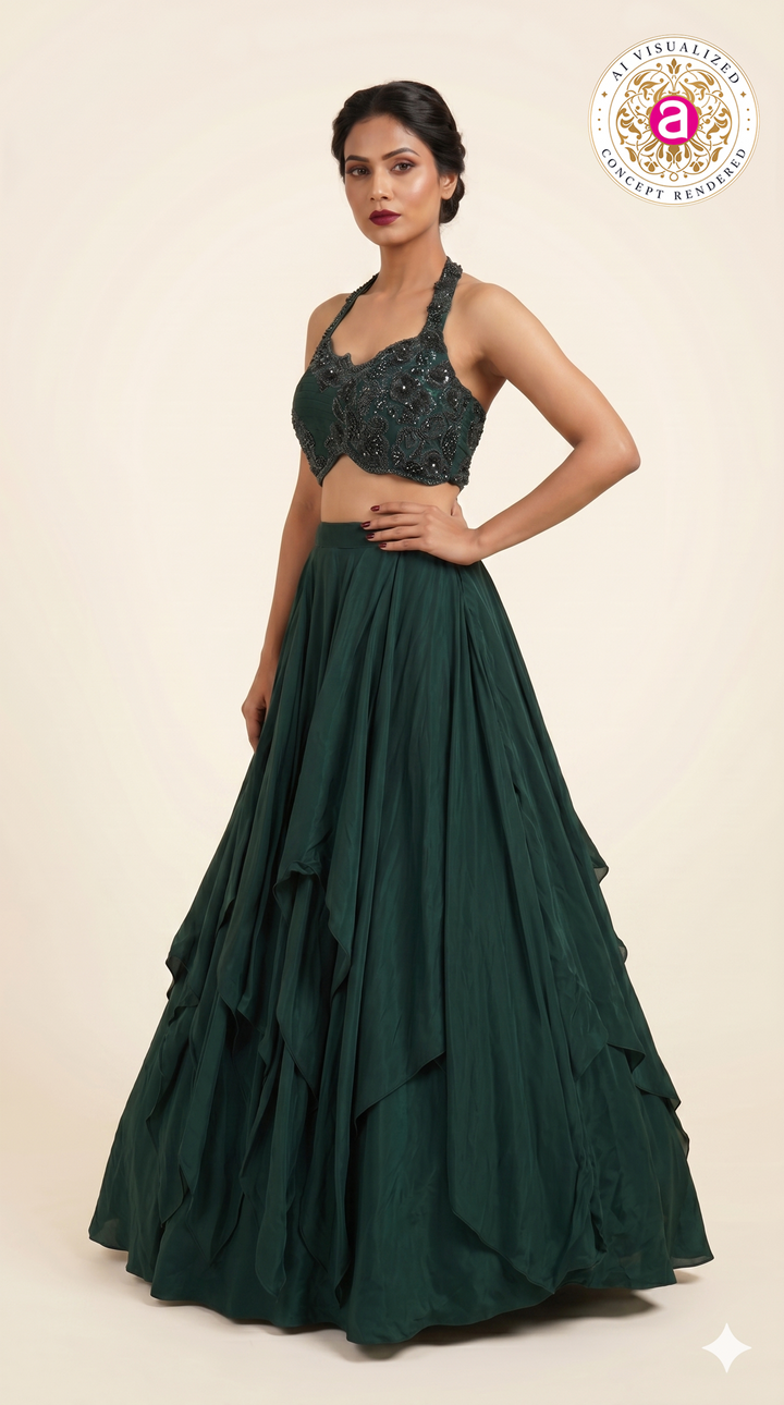 Emerald Green Designer Party Wear Lehenga Set