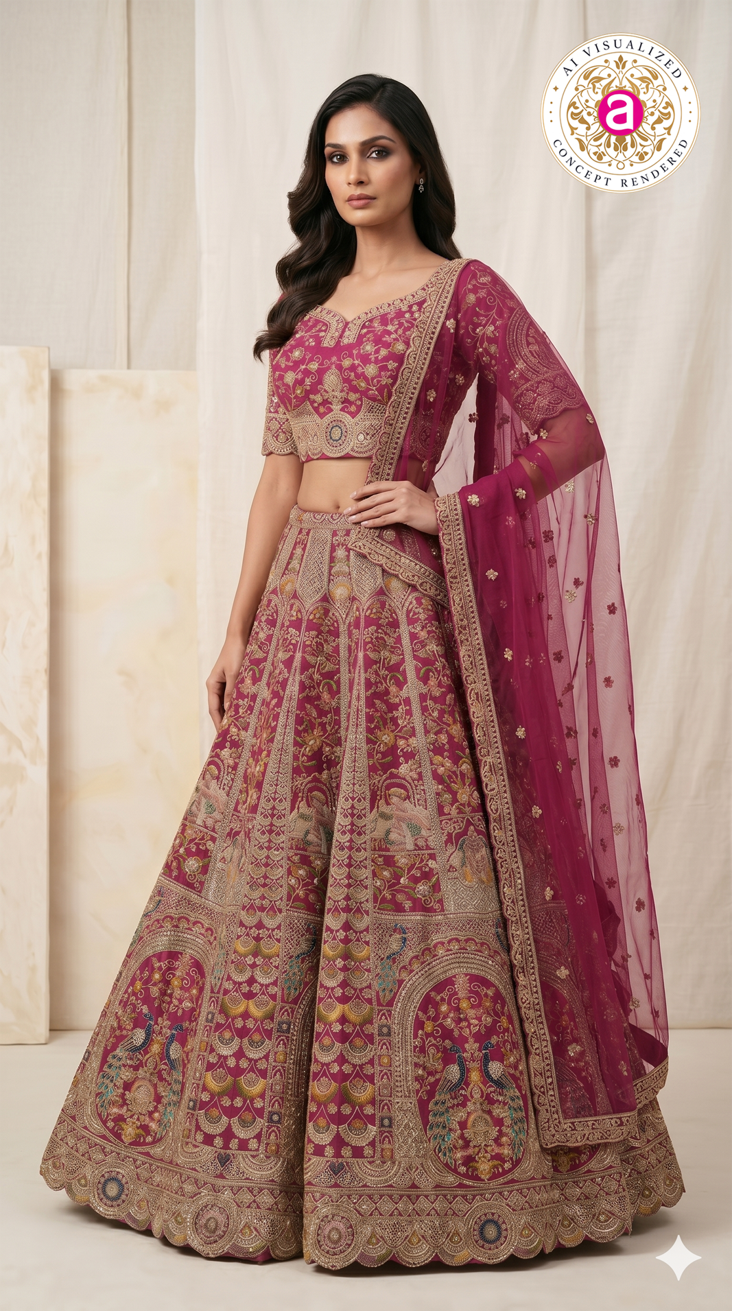 Royal Fuchsia Pink Bridal Lehenga Set with Peacock Motifs & Heritage Zari Embroidery
