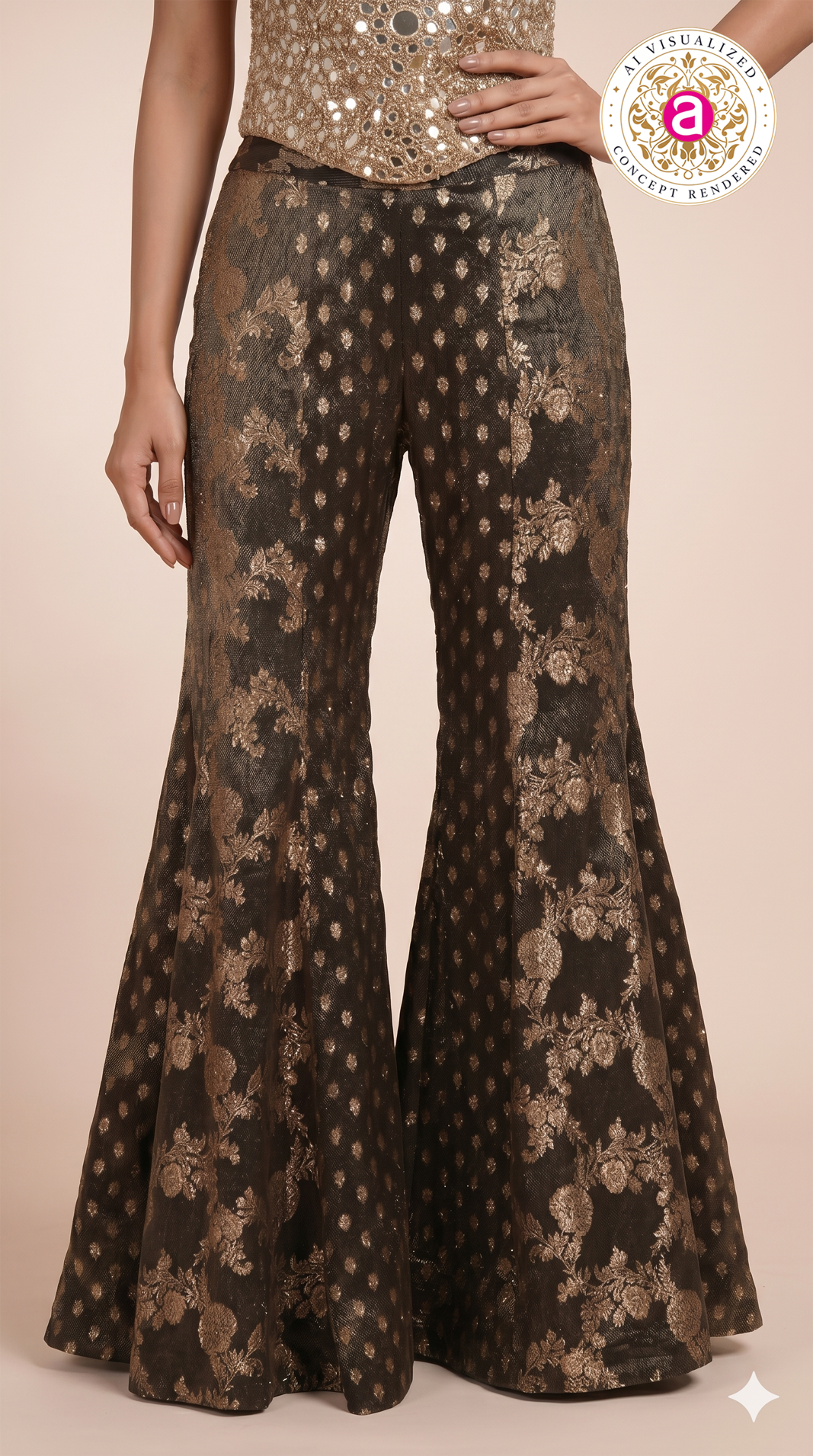 Black & Gold Embellished Indo-Western Co-Ord Set with Mirror Work Corset Top