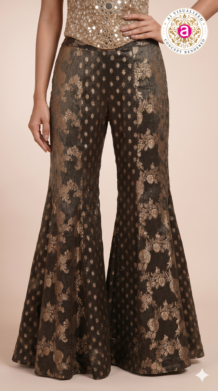 Black & Gold Embellished Indo-Western Co-Ord Set with Mirror Work Corset Top