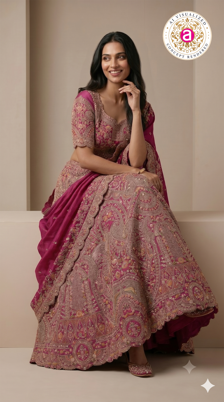 Royal Magenta Bridal Lehenga Set with Heritage Zardozi Embroidery & Regal Motifs