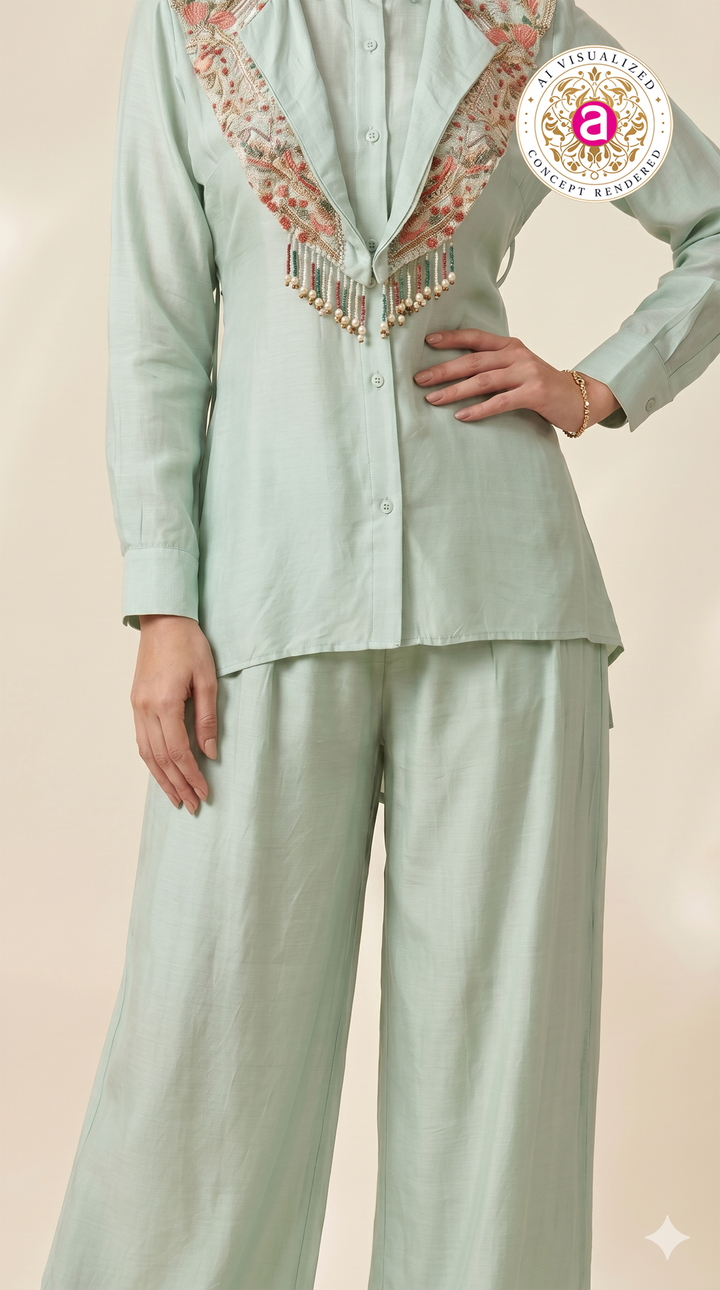 Mint Green Embellished Collar Co-ord Set