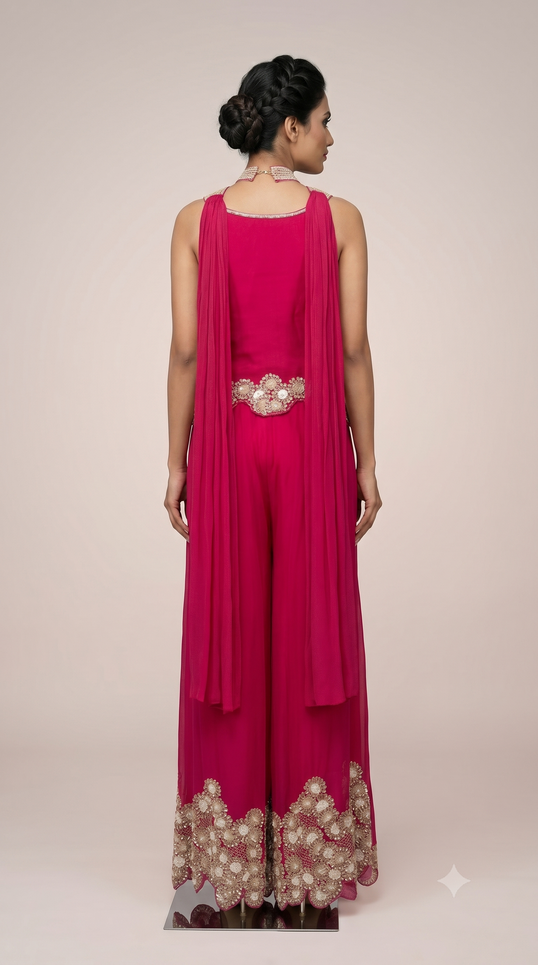 Rani Pink Embroidered Palazzo Set with Statement Jacket Top