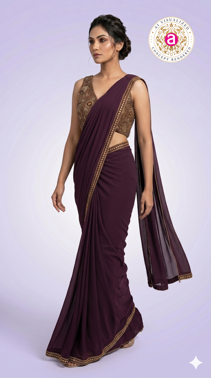 Wine Purple Ready-to-Wear Saree with Embellished Designer Blouse
