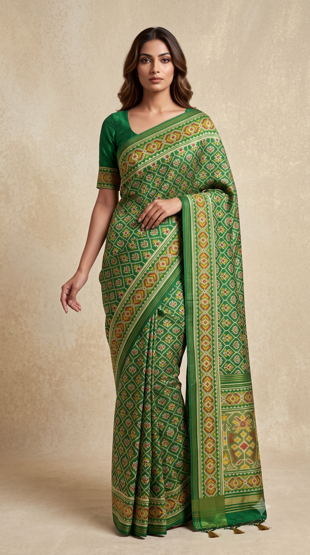 Patola Weaving Silk Saree with Traditional Ikat Diamond Weave & Elegant Zari Border