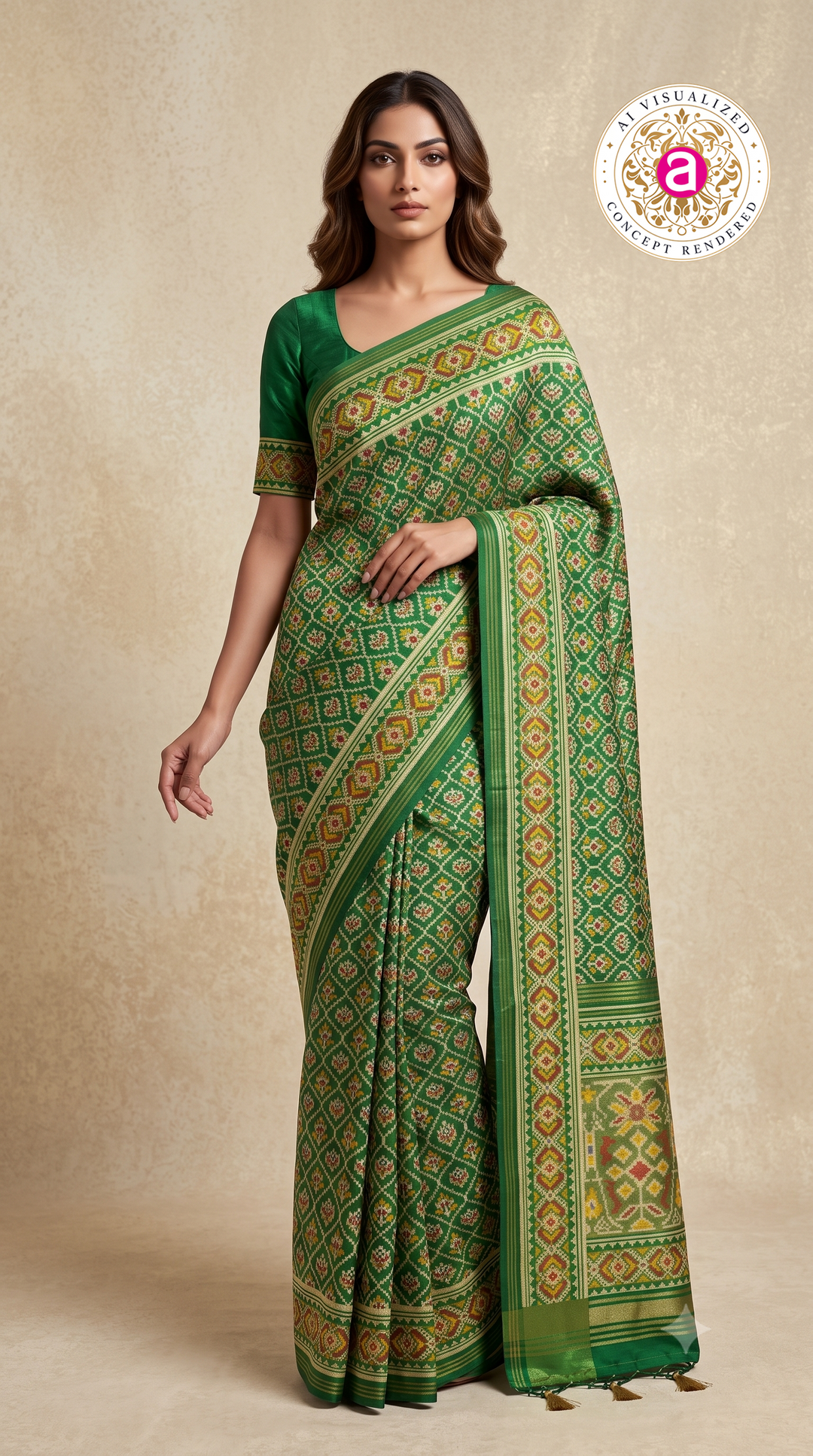 Patola Weaving Silk Saree with Traditional Ikat Diamond Weave & Elegant Zari Border