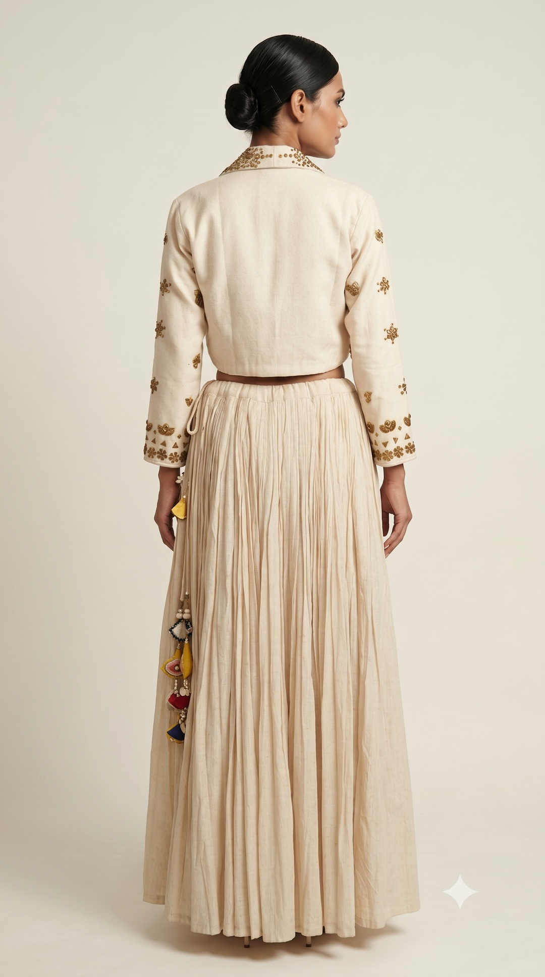 Ivory Embroidered Jacket with Corset Top & Gathered Skirt Co-Ord Set