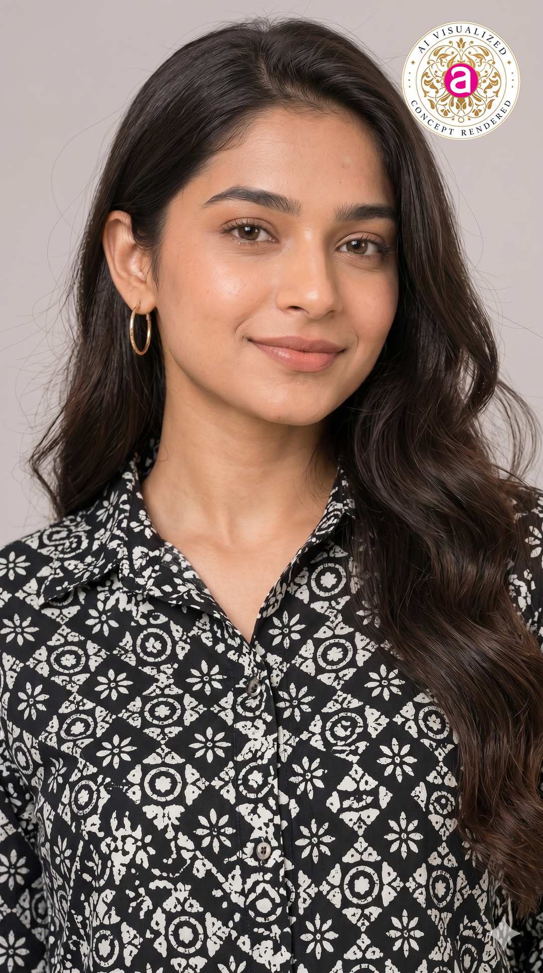 Black Geometric Printed Crop Shirt Top