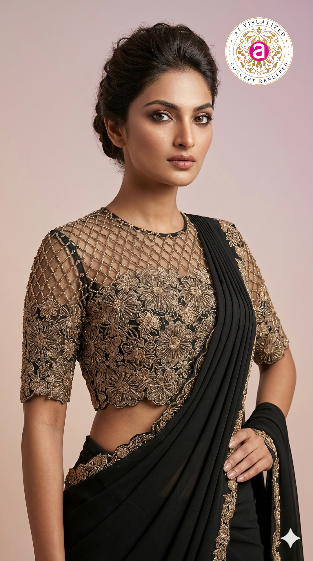 Black Designer Saree with Embroidered Blouse & Statement Border