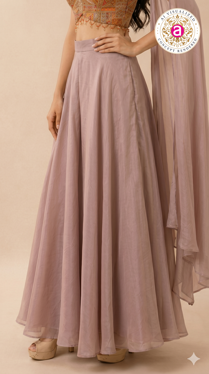 Mauve Palazzo Set with Multicolour Embroidered Blouse & Cape Dupatta