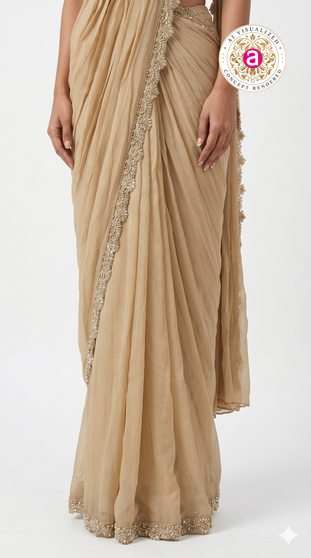 Champagne Beige Ready to Wear Saree with Embellished Halter Blouse