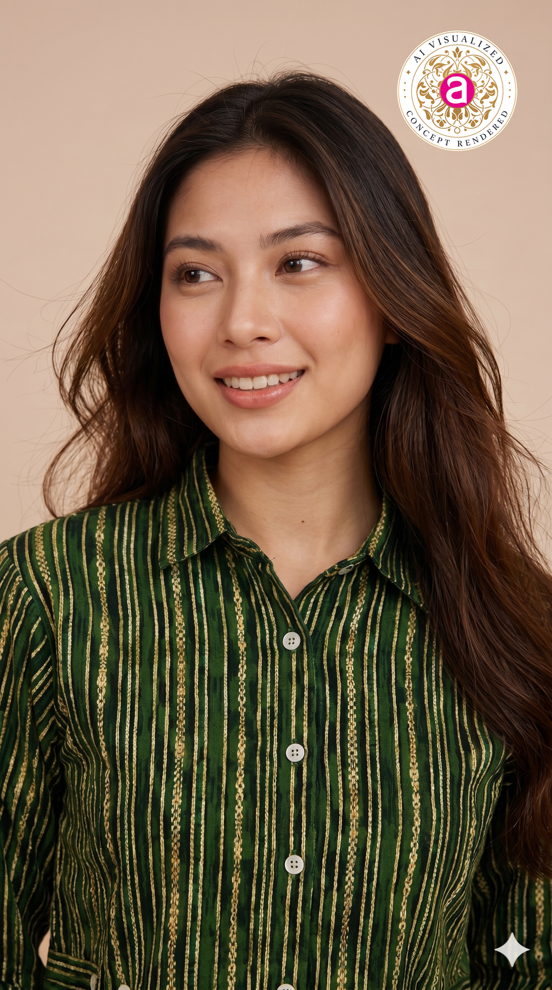 Olive Green Striped Crop Shirt Top