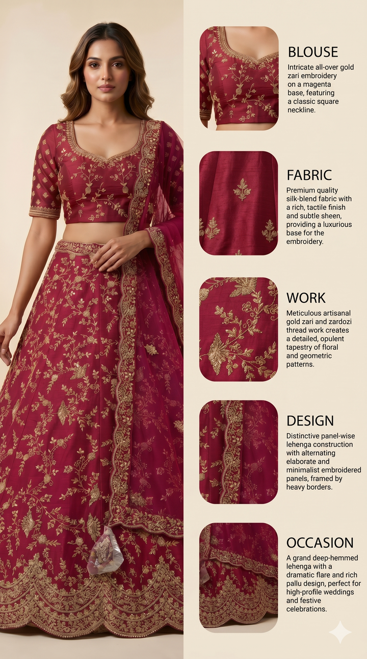Royal Wine Embroidered Silk Lehenga Set with Designer Net Dupatta