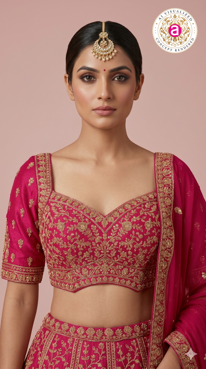 Rani Pink Bridal Lehenga Set with Royal Zari Embroidery & Designer Dupatta