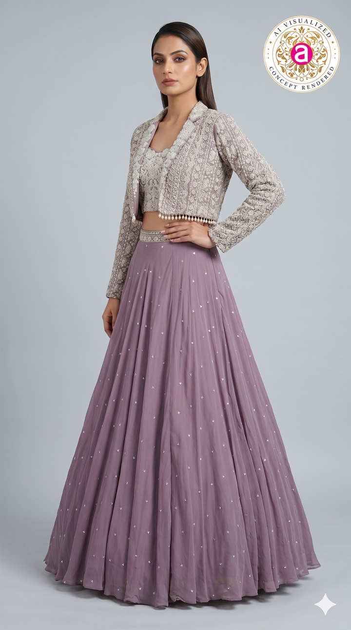 Dusty Lavender Designer Party Wear Lehenga Set with Jacket