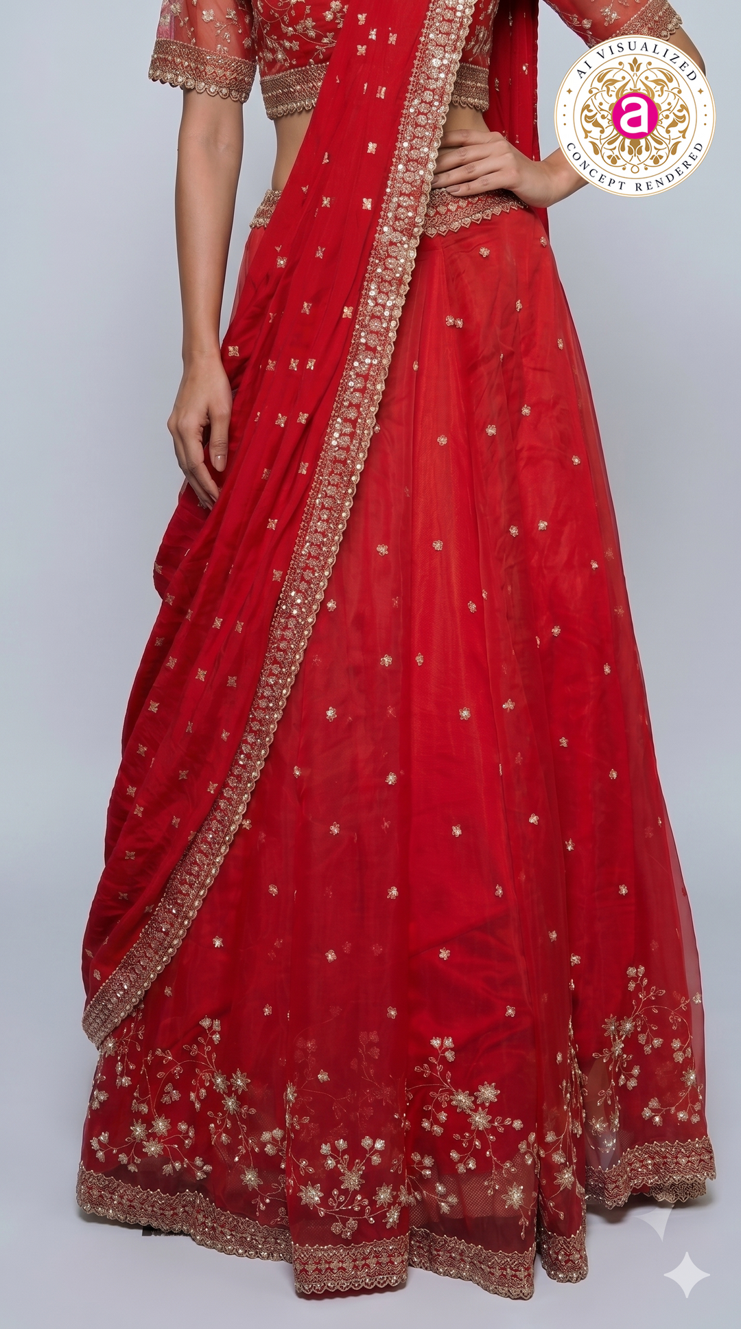 Ruby Red Embroidered Lehenga Choli Set with  Dupatta