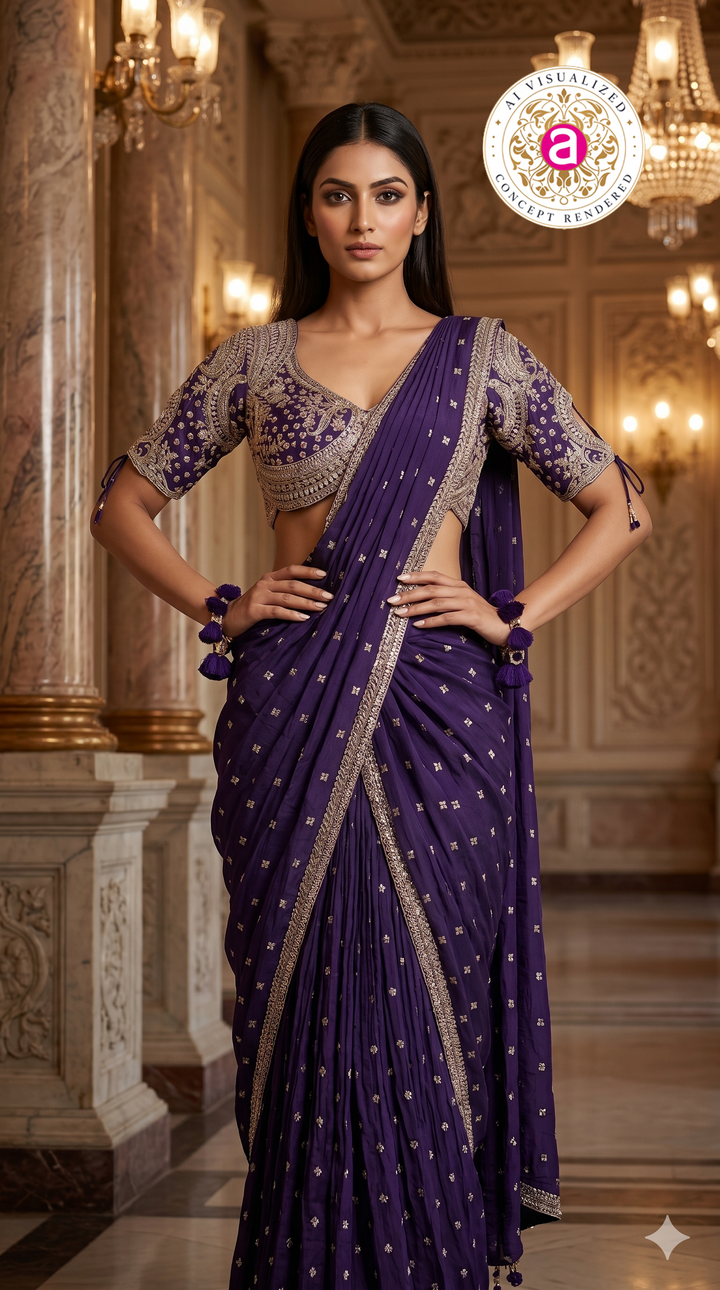 Royal Purple Designer Saree with Embroidered Blouse & Tassel Detailing