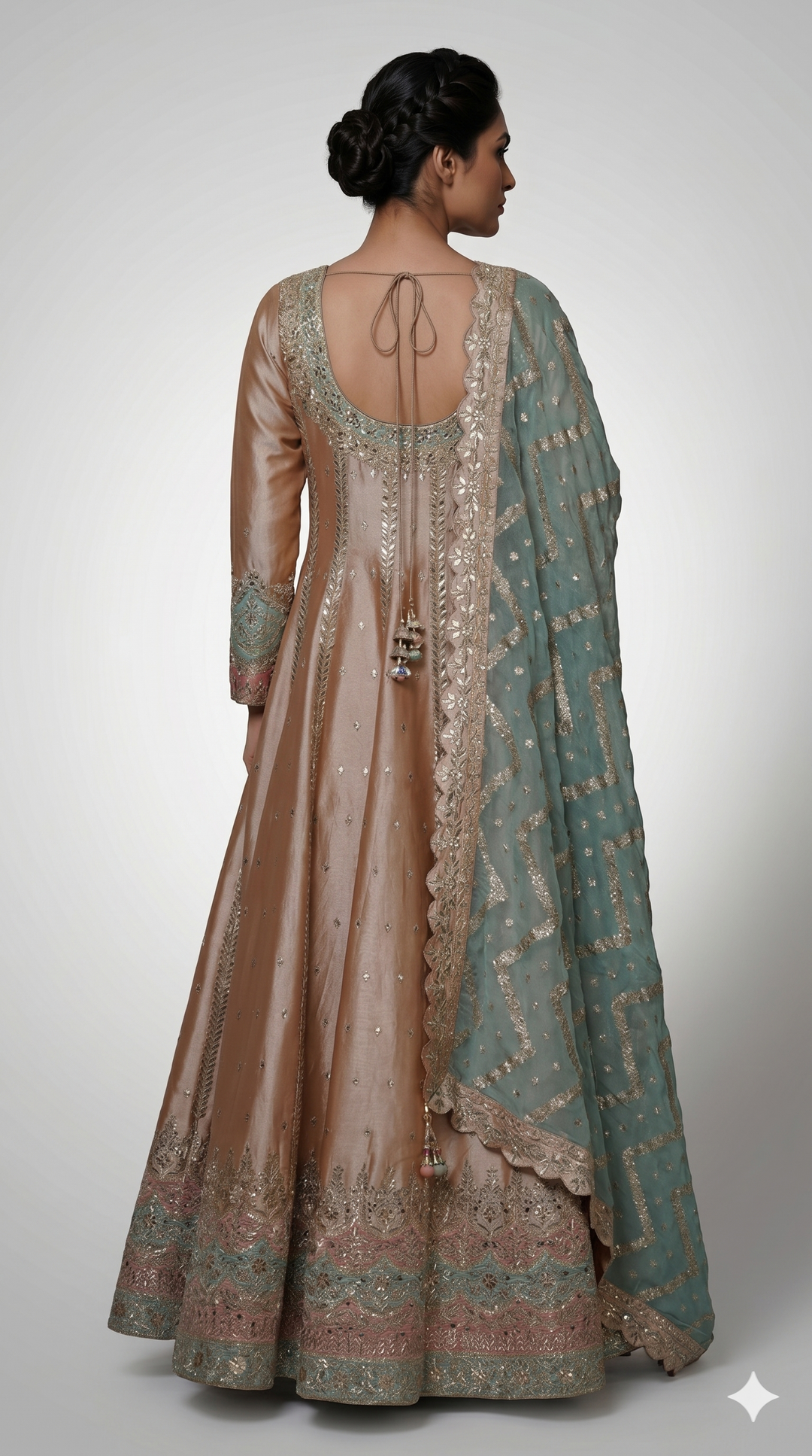 Champagne Gold Anarkali Suit Set with Embroidered Dupatta