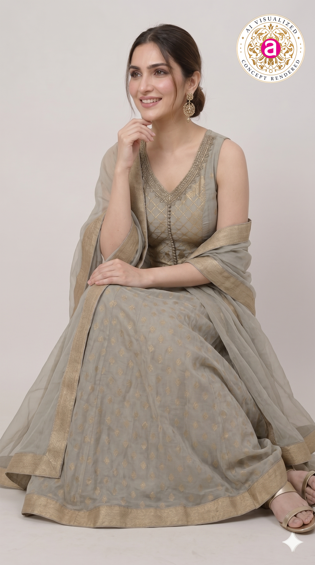 Silver Grey Jacquard Lehenga Set with Embroidered Jacket & Dupatta