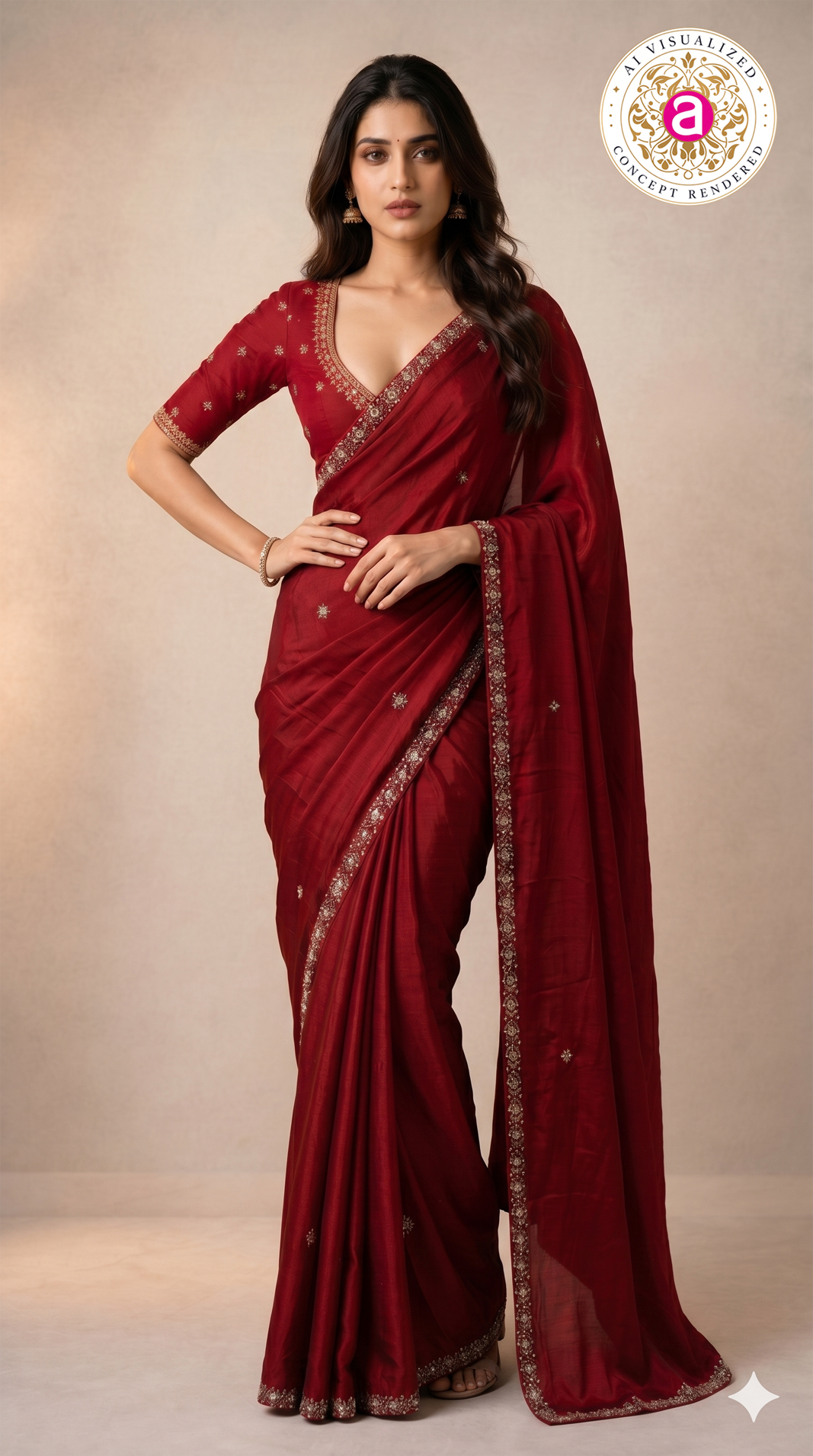 Red Handwork Saree with Designer Handwork Blouse