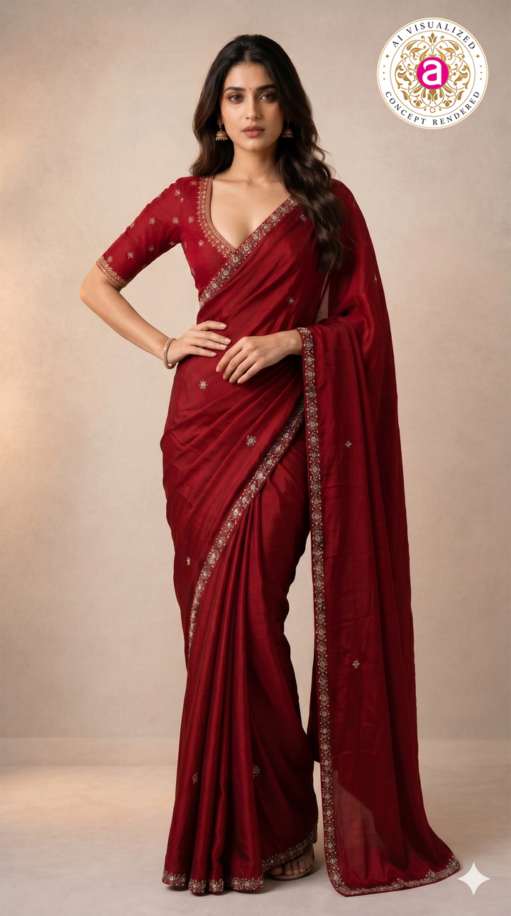 Red Handwork Saree with Designer Handwork Blouse
