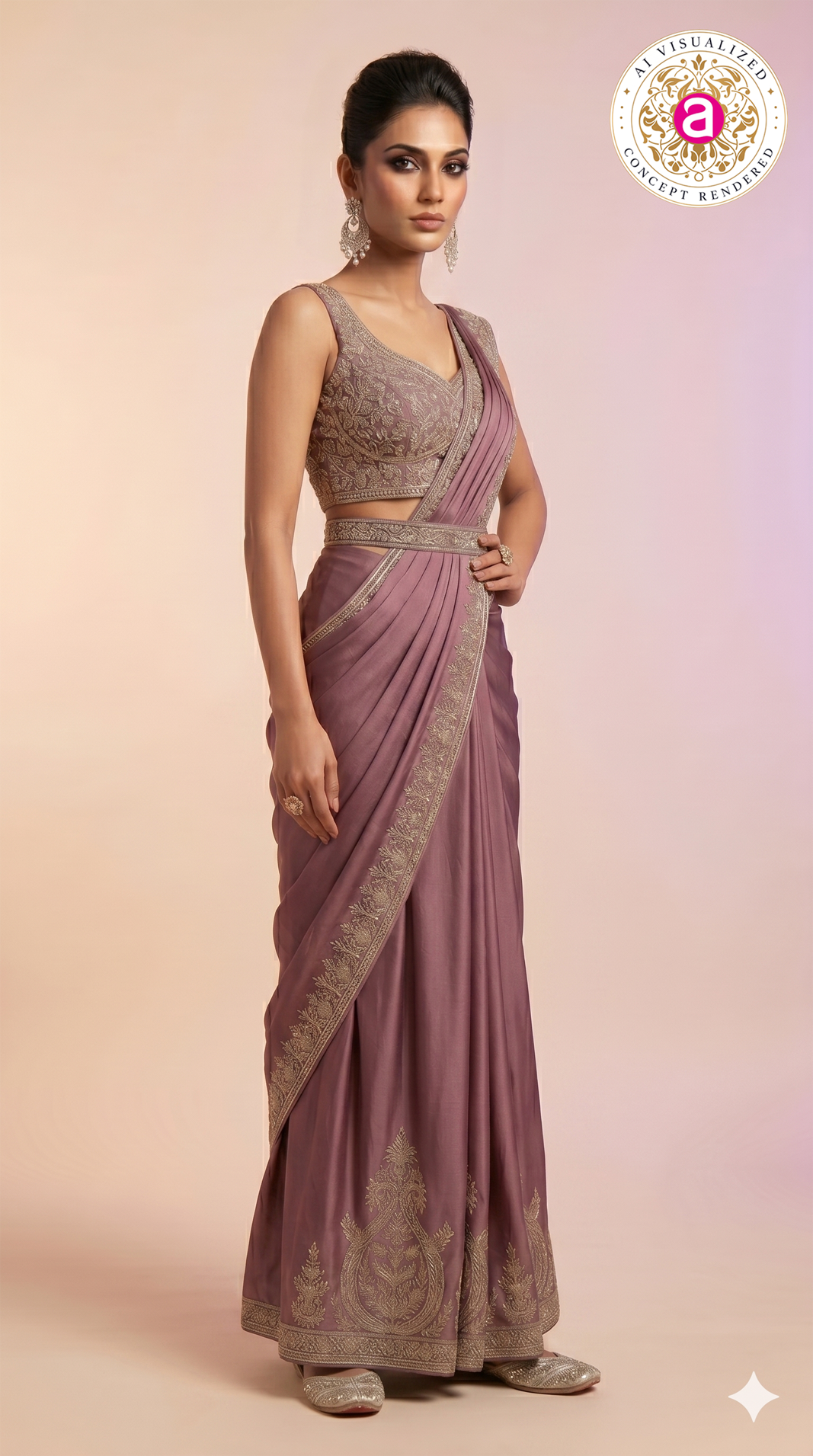 Mauve Purple Ready-to-Wear Saree with Embroidered Border & Designer Blouse
