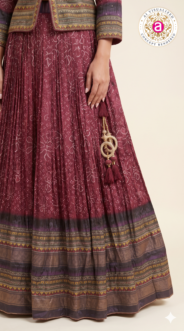 Wine Printed Designer Lehenga Set with Jacket