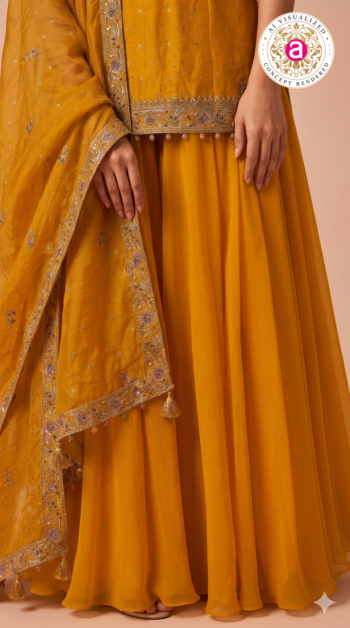 Mustard Yellow Embroidered Sharara Set with Dupatta