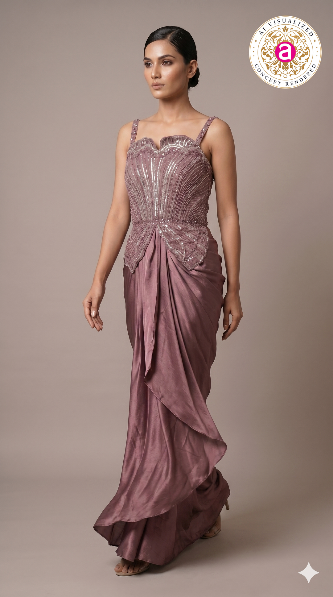 Dusty Mauve Embellished Indo-Western Drape Gown