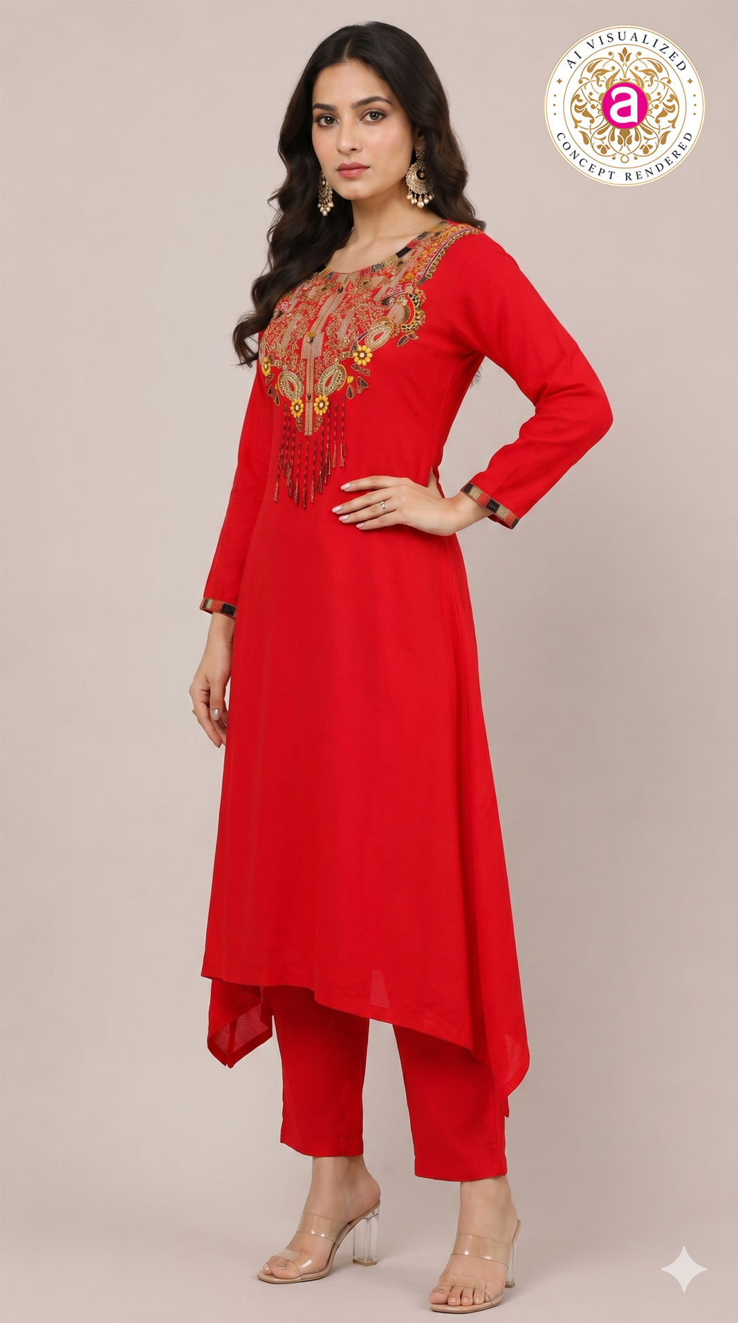 Red Handwork Kurta Pant Set