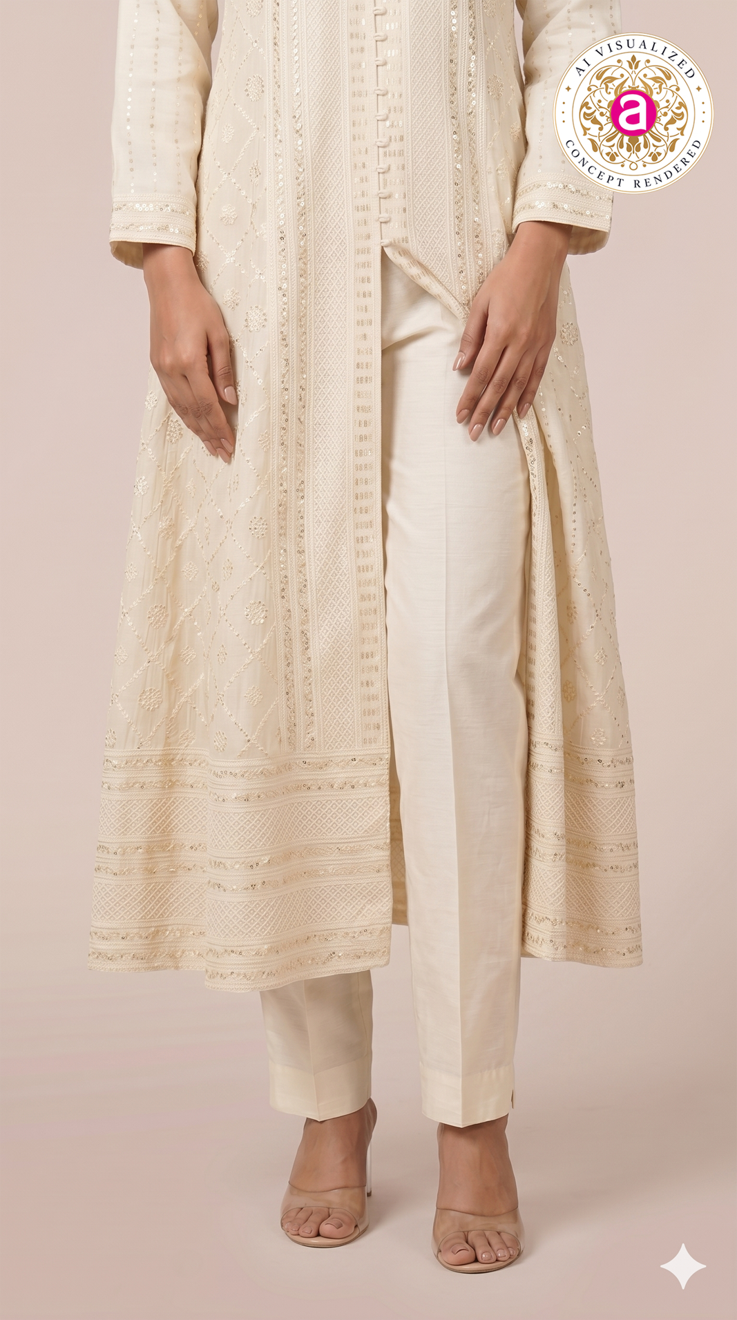 Ivory White Embroidered Straight Kurta Set with Dupatta