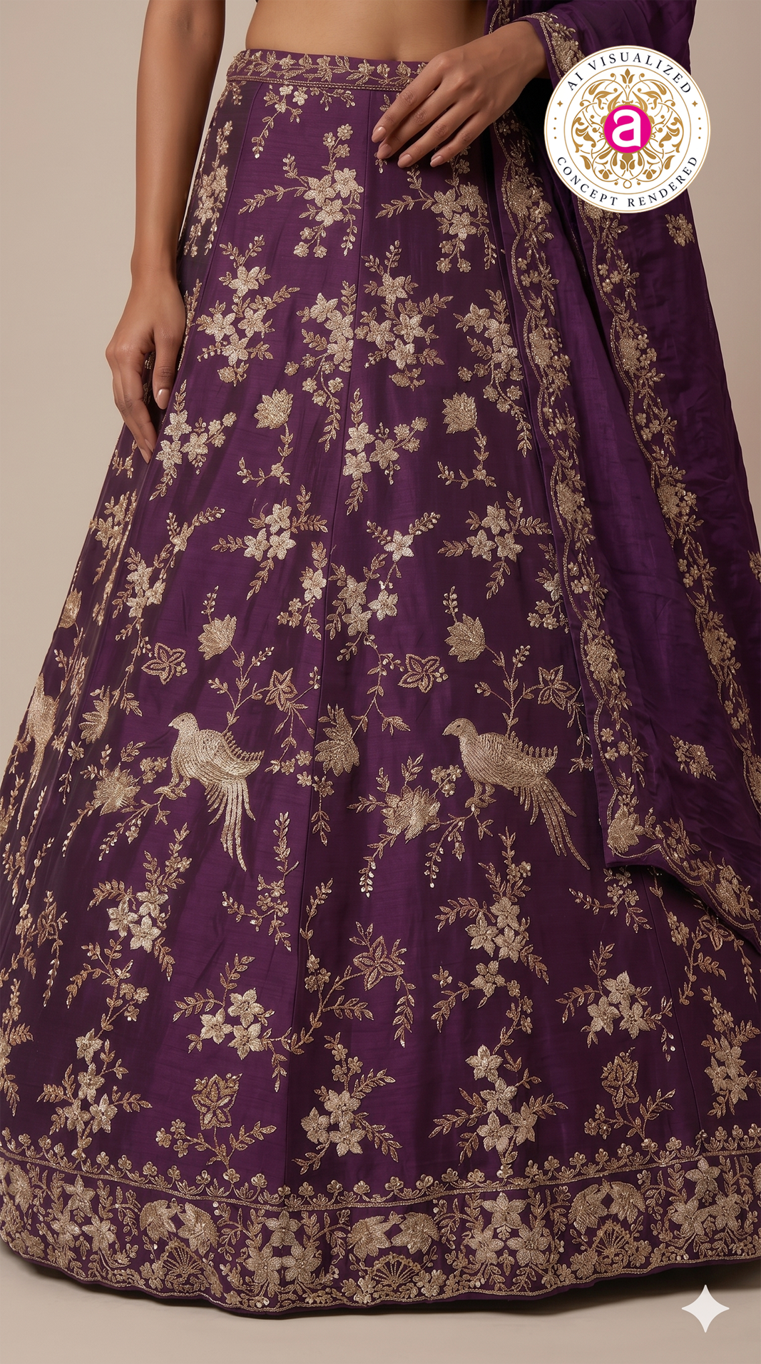 Royal Purple Embroidered Designer Lehenga Set with Floral & Bird Zari Work