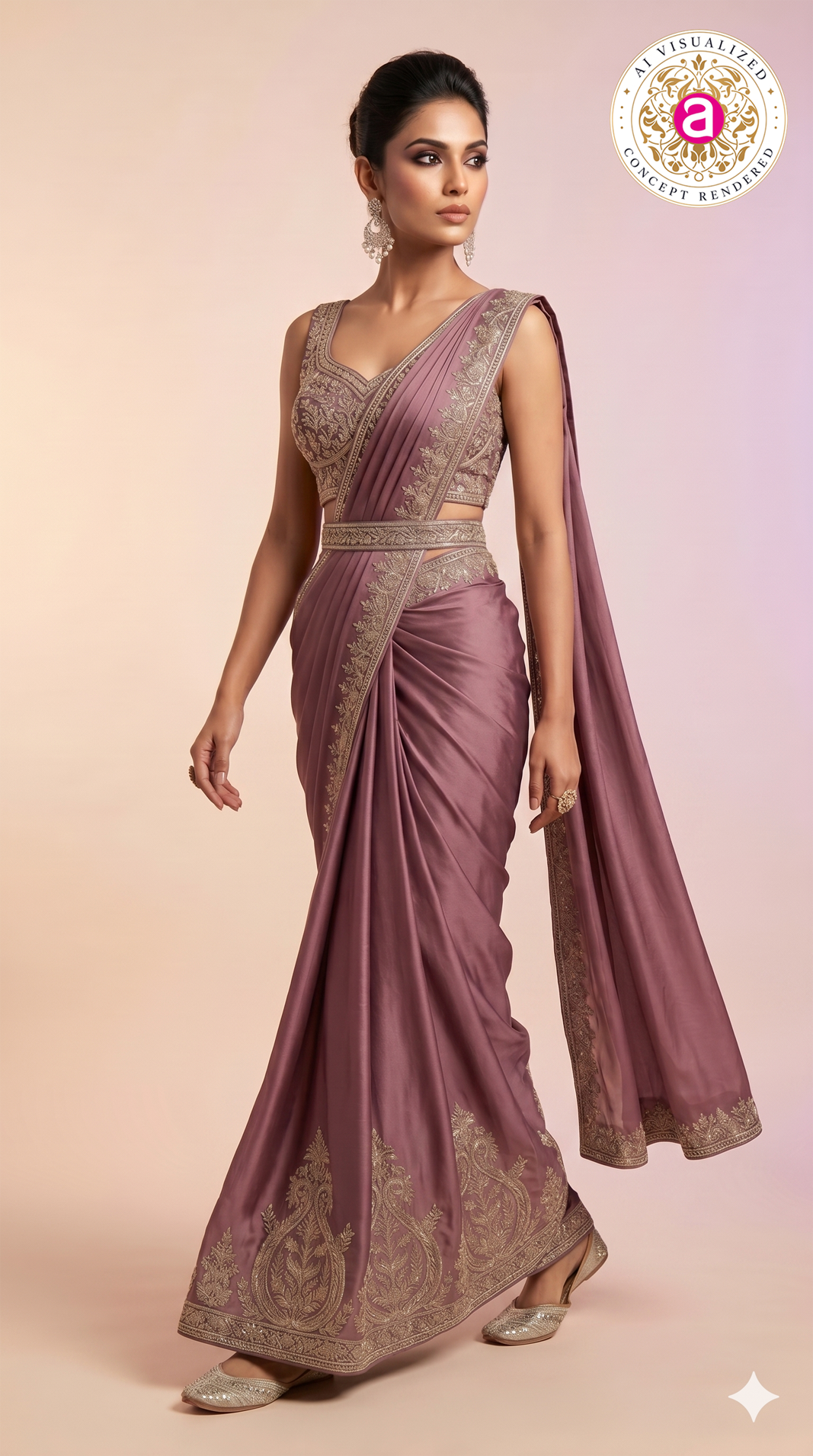 Mauve Purple Ready-to-Wear Saree with Embroidered Border & Designer Blouse