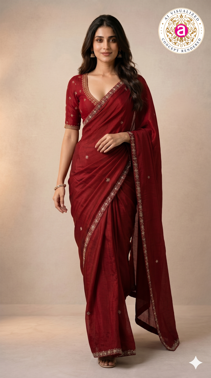 Red Handwork Saree with Designer Handwork Blouse
