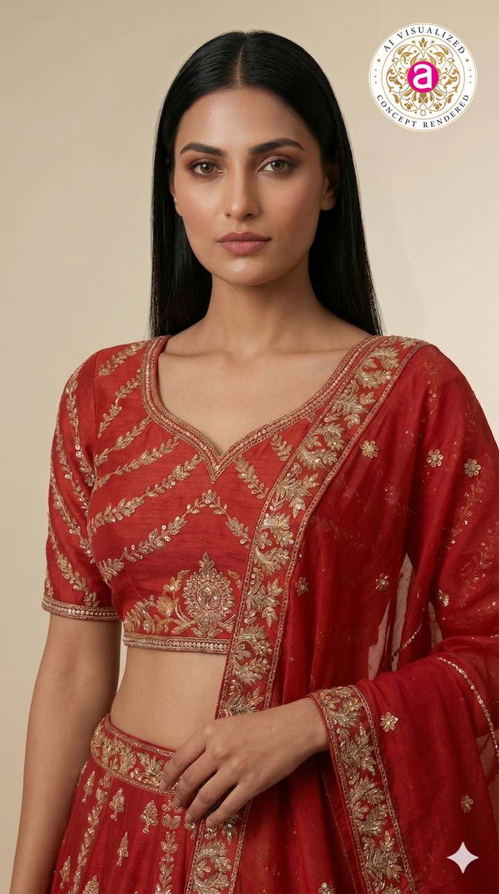 Royal Red Bridal Lehenga Set with Heritage Zari Embroidery & Elephant Motif Border