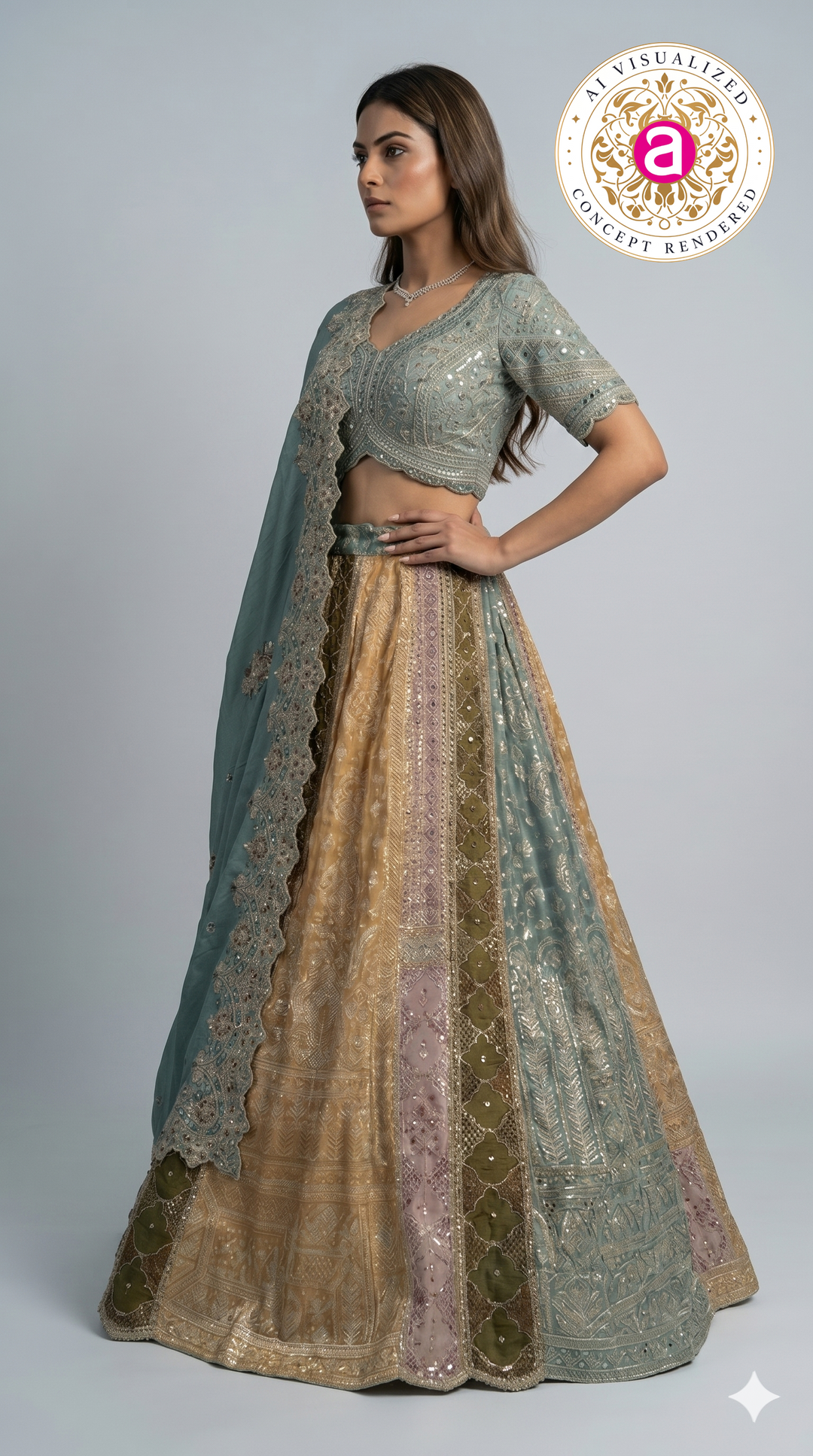 Teal Green & Antique Gold Banarasi Designer Lehenga Choli with Embroidered Dupatta