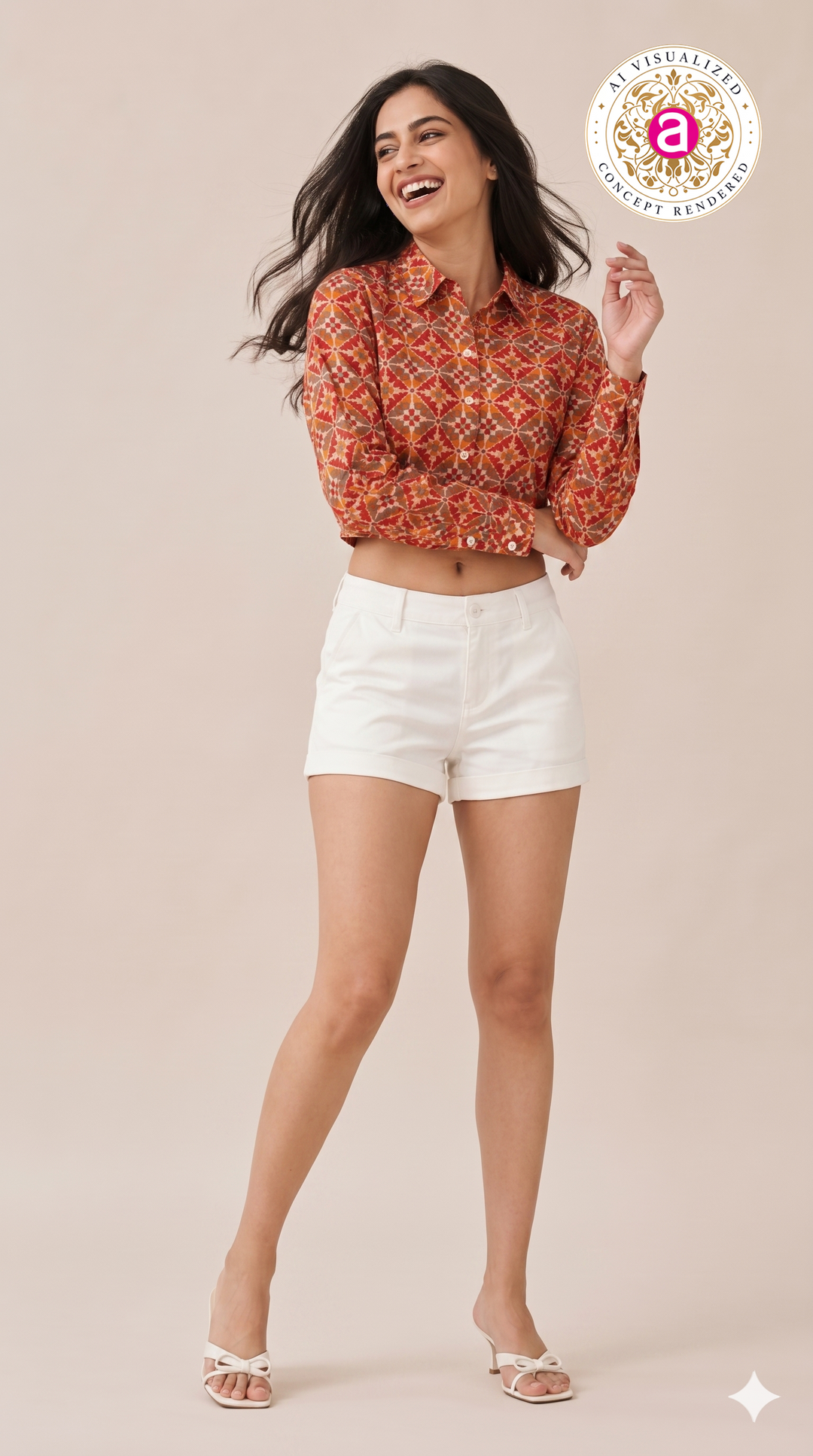 Rust Orange Ethnic Printed Crop Shirt Top