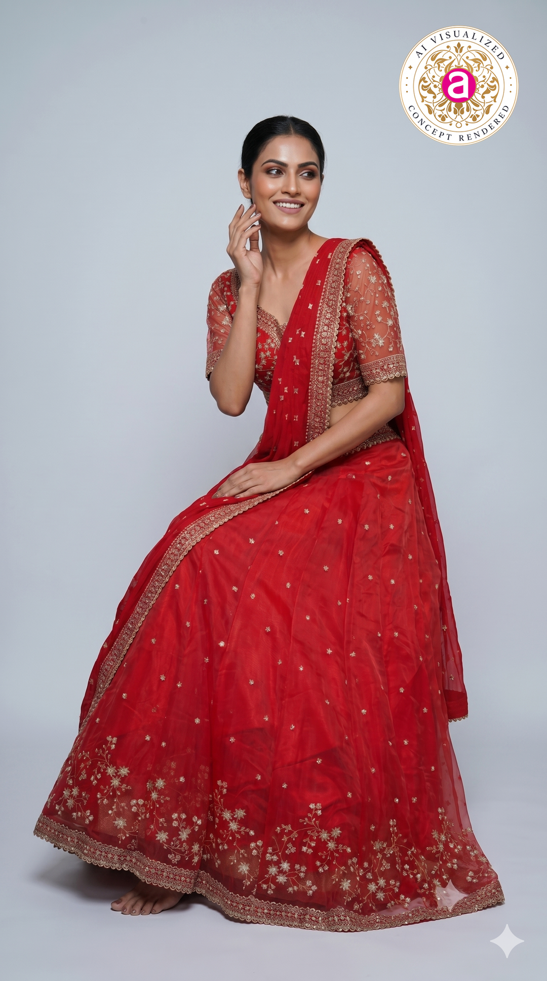Ruby Red Embroidered Lehenga Choli Set with  Dupatta