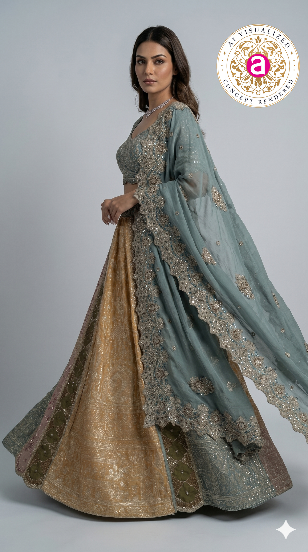 Teal Green & Antique Gold Banarasi Designer Lehenga Choli with Embroidered Dupatta