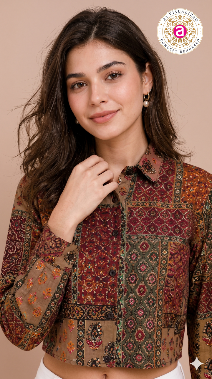 Multicolor Printed Crop Shirt Top